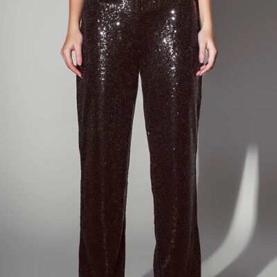 Pantaloni con paillettes a gamba dritta neri