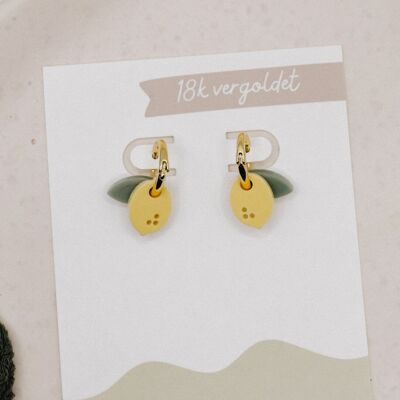 Earrings lemon hoop earrings made of acrylic yellow lemons - 18k gold plated light fruit stud earrings