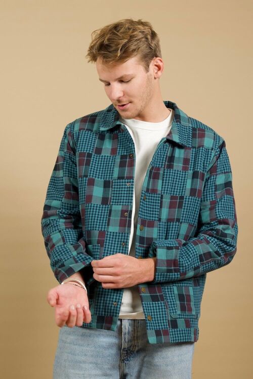 Veste worker adulte émeraude patchwork