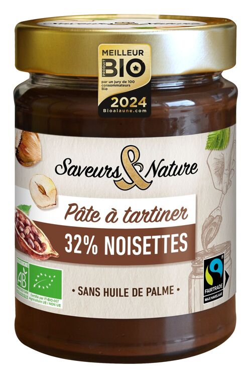 Pâte à tartiner Fairtrade et Biologique avec 32 % de Noisettes- Elue Meilleur produit bio 2024 !
