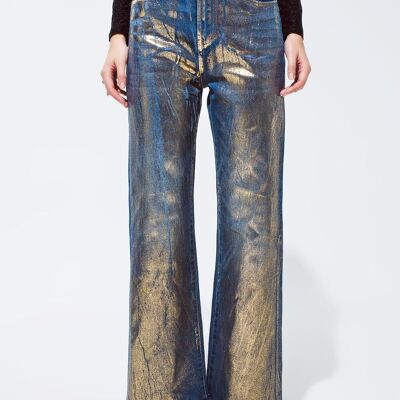 Straight Leg Jeans with gold metallic finish