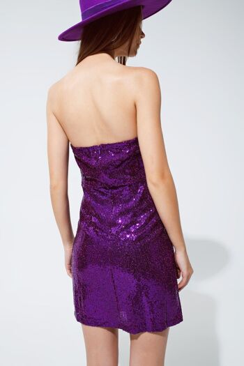 Robe crayon courte bandeau à sequins - Violet 2