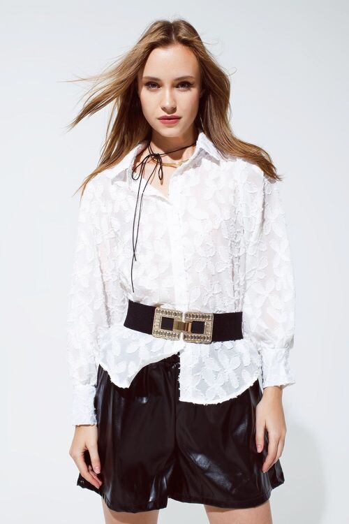White chiffon blouse with flower design