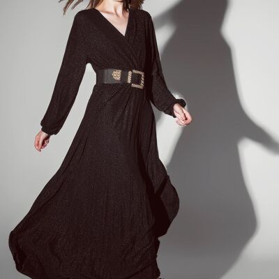 Party Long sleeve maxi dress with glitter in black