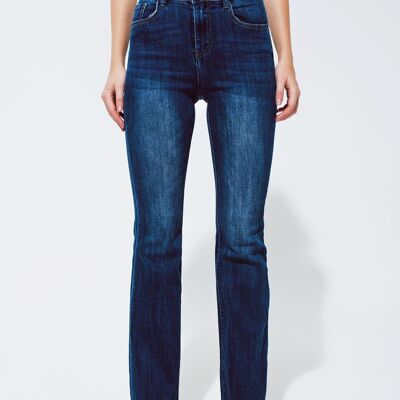 Jeans Flaire in denim con lavaggio blu scuro