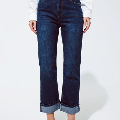 relaxed fit blue jeans with cuffed hem detail