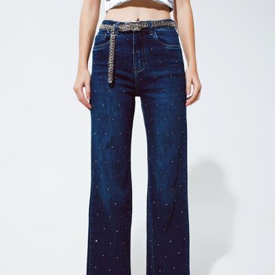 Straight Leg Jeans with strass detail in Blue
