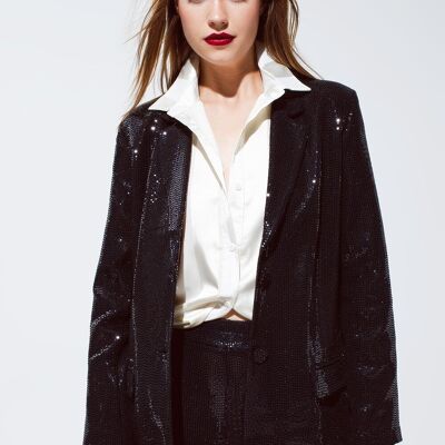 Blazer de fiesta relajado con lentejuelas en negro
