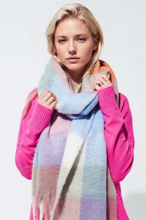 Multicolor Chunky Knit Checkerboard Scarf