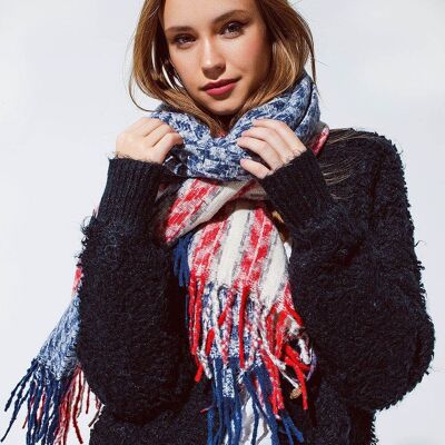 Houndstooth style americana Scarf in White Red and Blue