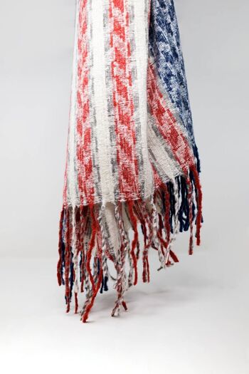 Écharpe americana de style pied-de-poule en blanc rouge et bleu 4