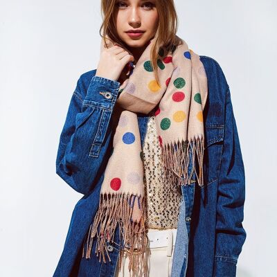 Multicolored Polka Dot soft Scarf in Beige