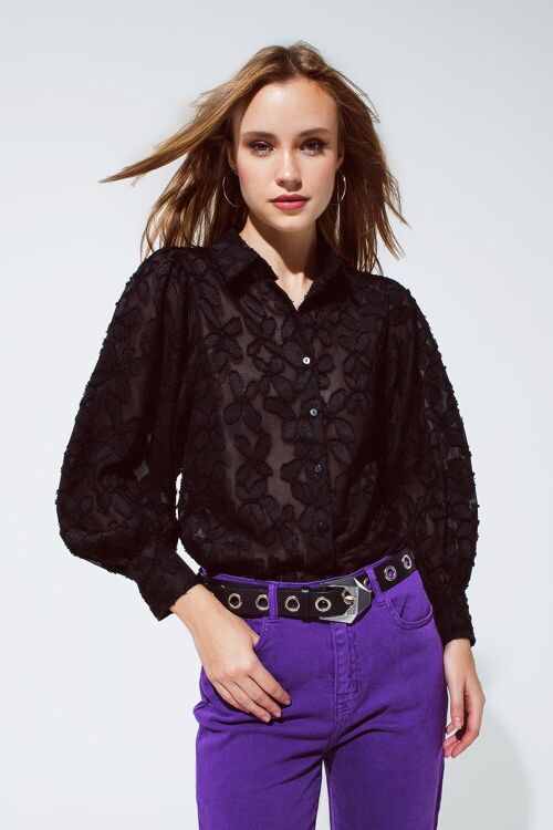 Blouse in black with flower details