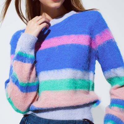 Multi colored sweater with stripes pink and blue