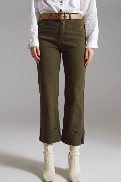 Straight Leg Jeans with Cropped Hem in dark Green