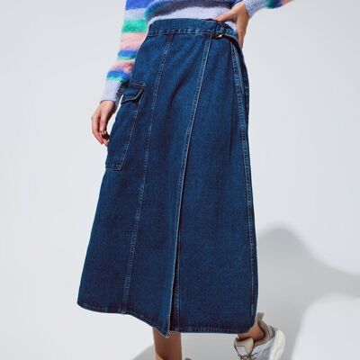 Maxi wrap denim skirt with pocket detail