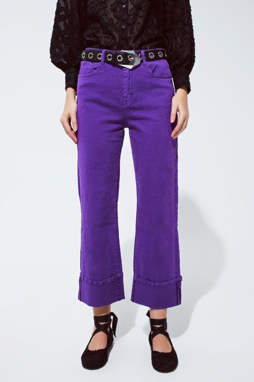 Straight Leg Jeans with Cropped Hem in purple