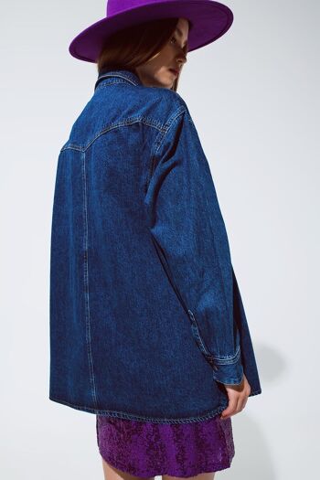 Veste chemise cargo surdimensionnée en denim avec poches 2