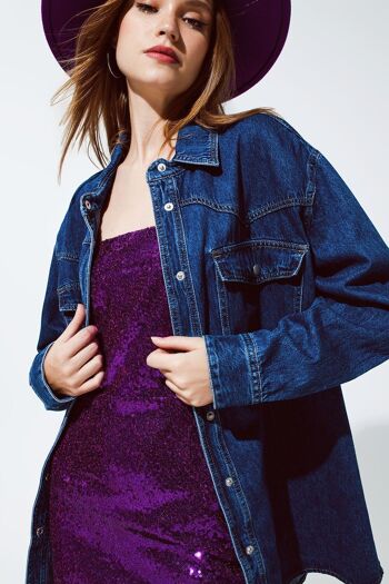 Veste chemise cargo surdimensionnée en denim avec poches 5