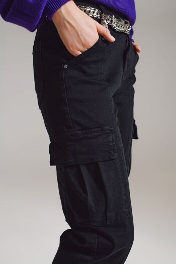 pantalon cargo noir avec taille et ourlet élastiqués 2