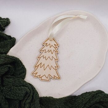 Pendentif sapin de Noël Sapin de Noël en bois - Ornement d'étiquette cadeau de Noël 3