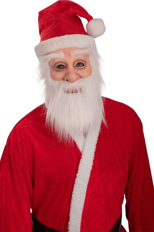 Articoli per feste - Maschera Babbo Natale in lattice con barba e cappello con cavallotto