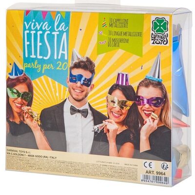 Articoli per feste - Party set capodanno (10 capp.,10 maschere,10 lingue met.) in scatola pvc