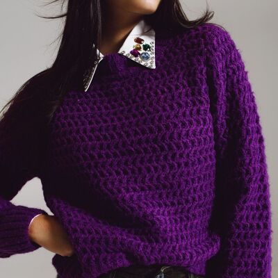 Jersey holgado de punto tipo gofre con cuello alto en morado