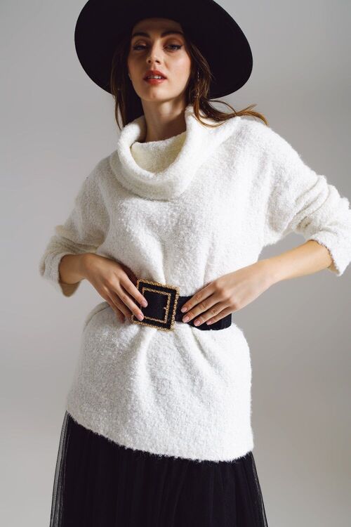 Wide sweater with bardot neck in white