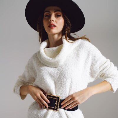 Wide sweater with bardot neck in white