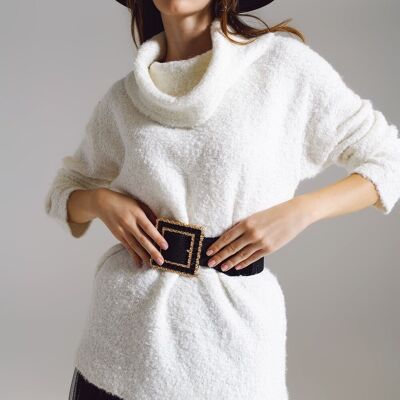 Jersey ancho con escote bardot en blanco