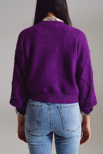 Pull en tricot à losanges avec détails embellis en violet 5