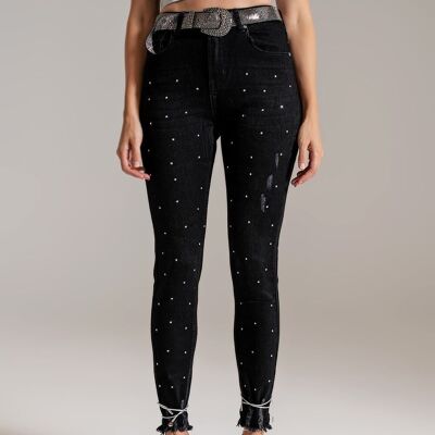 Skinny Jeans With Embellished Details in Black Wash