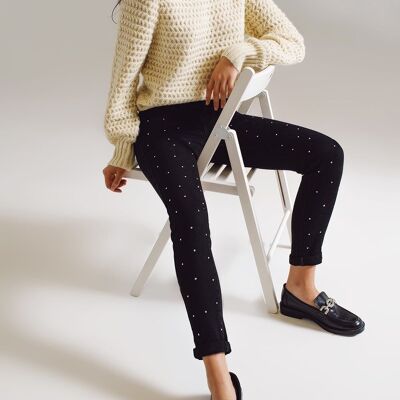 Skinny Jeans With Embellished Strass All Over In Black