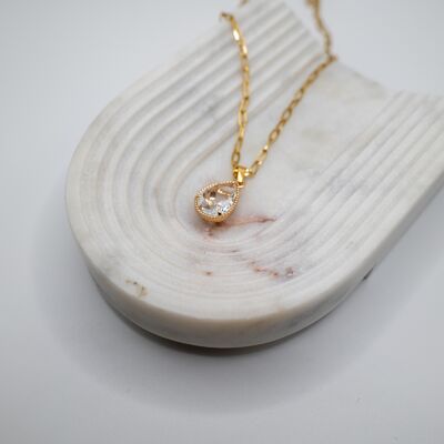 18k gold plated necklace with crystal drop pendant