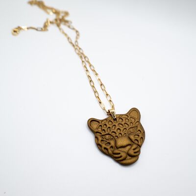 Leopardo in bronzo - Collana placcata in oro 18 carati