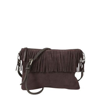 Brown fringed suede clutch