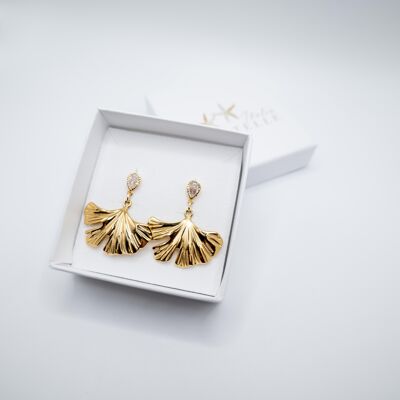 18K Gold Plated Ginkgo zirconia earrings