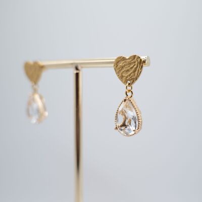 Boucles d'oreilles pendantes en cristal de cœur plaqué or 18 carats