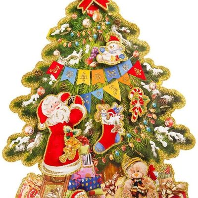 Articoli per feste - Poster albero di Natale in carta in rilievo con glitter h.cm.60x50 circa in busta con cavallotto