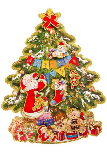 Articles de fête - Affiche sapin de Noël en papier gaufré à paillettes h.cm.Environ 60x50 sous enveloppe avec clip
