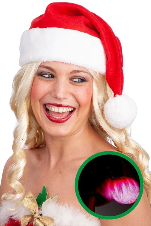 Articoli per feste - Cappuccio Babbo Natale con pom pon luminoso (batterie incluse ) con cavallotto