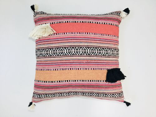 cotton red durrie cushion with tassels