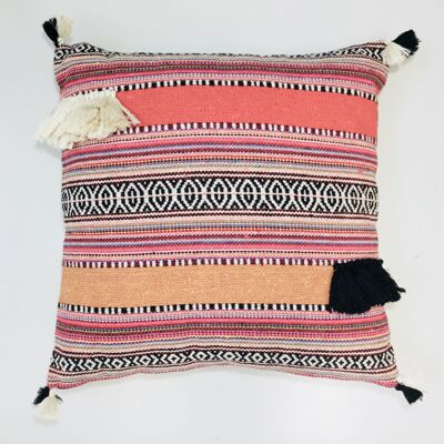 cotton red durrie cushion with tassels