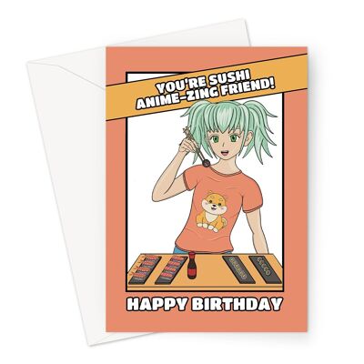 Anime-Mädchen-Geburtstagskarte für einen Freund | Geschenk für Sushi-Liebhaber