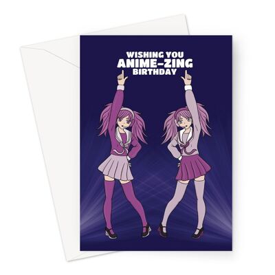 Tarjeta de cumpleaños de chica anime para ella | Chicas bailando harajuku