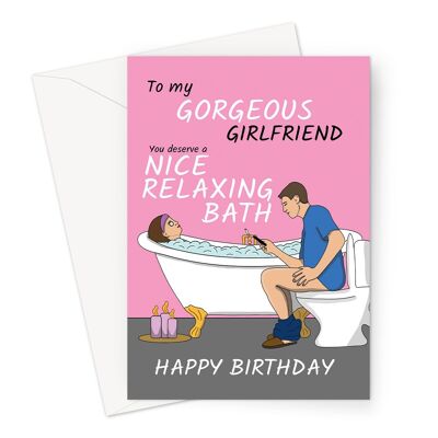 Tarjeta de cumpleaños para novia | Broma divertida y relajante sobre el baño