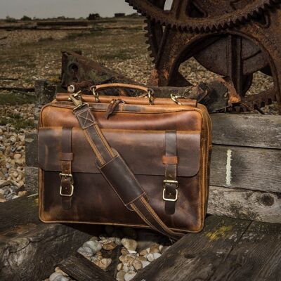 Mens Top Grain Leather Briefcase Laptop Business Bag Office Bag Travel Bag / Handmade / Scots Pine