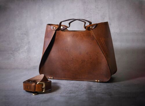 Womens Leather Handbag Shoulder bag Small Tote Bag / Day Bag / Handmade / Rosa