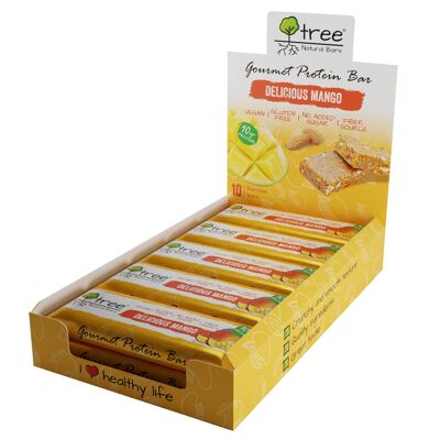 Scatola da 10 unità Deliziose barrette proteiche vegane al mango